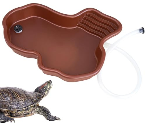 Sköldpaddspool – stor reptilvattenskål, reptil, badpool med ramp och solstativ | sköldpaddsmatningsfat akvarieprydnad för sköldpadda, skäggig drake, gecko för trädgård, balkong, gård