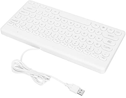 Rankomu Clavier fin USB filaire, mini clavier 78 touches avec design ergonomique, touches rondes à économie d'énergie, résistant à l'usure, petit clavier portable, blanc