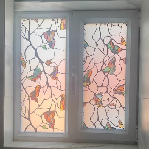 Eiauiuo Milchglasfolie Window Film Glasaufkleber Sichtschutz Fensterfolie Blickdicht mit Bunt Mustern Selbstklebend Scheibenfolie Fenster Dekorfolie Statisch Haftend Ohne Klebstoff für Badezimmer Büro