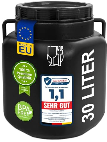 plasteo® Barril de boca ancha de 30 litros con tapa y asas, rectangular, negro, apto para alimentos y sin BPA, barril de plástico universal, barril de agua, barril de lluvia, barril de almacenamiento