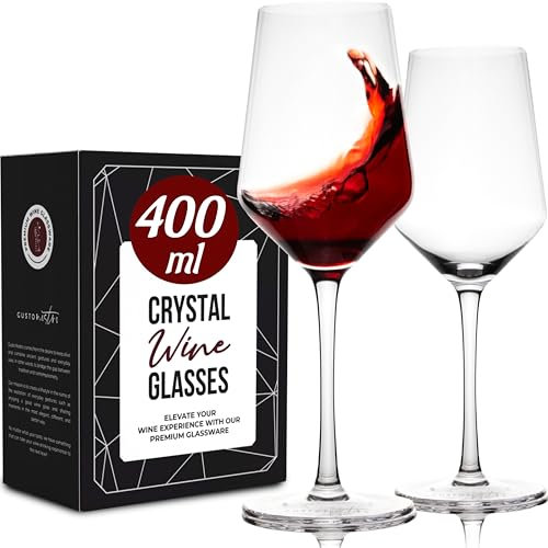 Gusto Nostro Set di 2 bicchieri da vino in vetro di cristallo, per vino rosso e bianco, lavabili in lavastoviglie, eleganti, grandi e alti, per matrimoni, Natale, anniversari