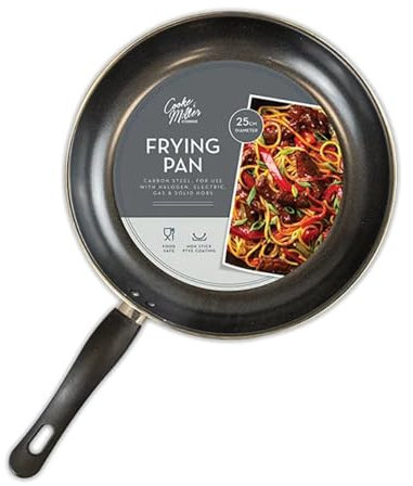 Cooke & Miller Sartén antiadherente | Sartén de acero al carbono duradera | Sartén de cocina recubierta de PTFE compatible con halógeno, gas, cocinas eléctricas y sólidas, mango de fácil agarre (25