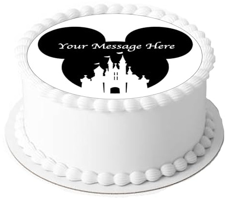 A4 Edible Decor Icing Sheet PERSONALISED Minnie Mickey Mouse Castle Themed 7-8 Circle Cake Topper Decoration - Great for larger cakes