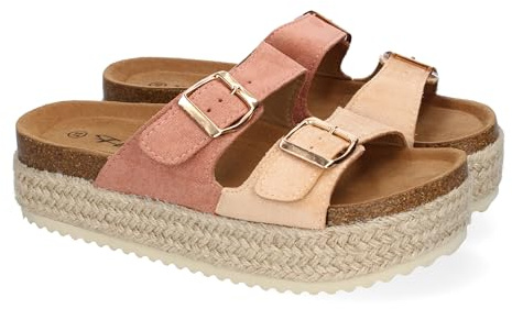 shoes&blues.es Sandalia de Plataforma para Mujer, Comodas y Elegantes, Forradas de Yute, con Planta Anatomica, y Hebillas en la Pala, Ideales para Primavera Verano
