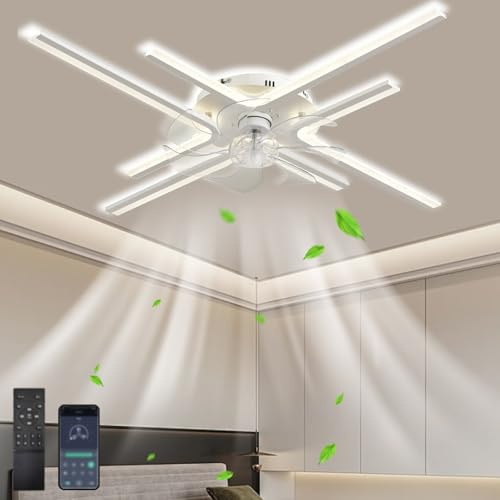 LASANYA Ventilatore Da Soffitto Con Luce Soggiorno, Moderno Grande Plafoniera Con Ventilatore Da Soffitto Dimmerabile, Lampadario Con Con Pale 6 Velocità DC Reversibile Estate/inverno-Bianco-86CM