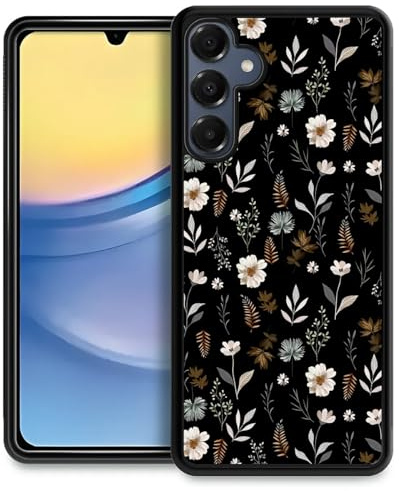 artslion Compatible with Samsung Galaxy A16 Case Black Round Anti-Slip Shockproof Cell Phone Case -white flowers motifs