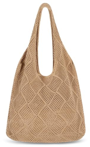 BelleVive borsa da spiaggia, Hobo estiva, grande borsa estetica, hippie in maglia, marrone