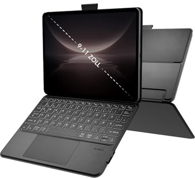 Doohoeek Tablet Tastatur Hülle für 9-11 Zoll, Abnehmbare Beleuchtete Bluetooth Tastatur mit Touchpad, Wiederverwendbarer Kleber, Kamera-Ausschnitt Links, Wiederaufladbar für Android, iPad OS, Windows