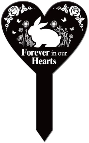 GLOBLELAND Plaque Commémorative en Forme de Cœur Lapin Animaux Piquet de Jardin Papillons pour Cimetière Piquet Funéraire en Acrylique Fleurs Imperméables Plaque de Bénédiction pour Jardin Cimetière