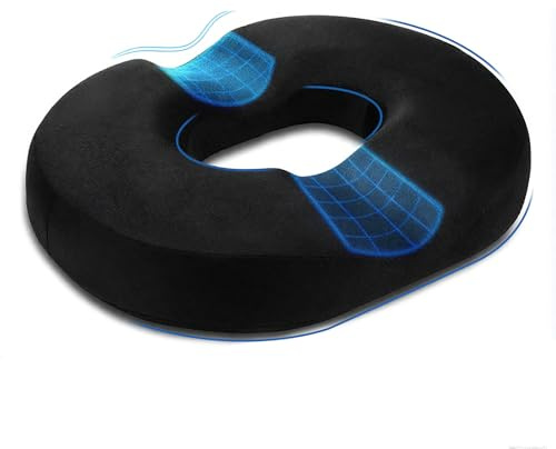Zenova Memory Foam Coccyx Cushion for Post Surgery & Tailbone Pain Relief – Donut Pillow for Office Chair, Car Seat, Wheelchair – Orthopedic Hemorrhoid Cushion with Anti-Slip Bottom