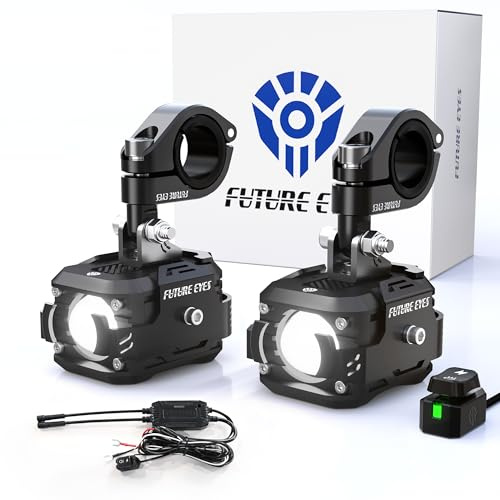 Future Eyes Fari Fendinebbia Moto LED, Luci Ausiliarie Regolabili a 360°, Impermeabili IP67, Luci Fuoristrada per Guida Notturna, Abbaglianti e Anabbaglianti Ambra/Bianco, Compatibili con ATV e UTV