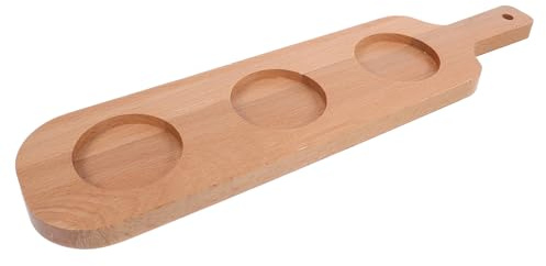 HEALSOPTHY Soporte De Madera para Vasos De 42x10 Cm con 3 Orificios, Bandeja Portavasos De Madera Natural con Asa Ergonómica, para Bares y Hoteles, Bandeja para Servir Bebidas