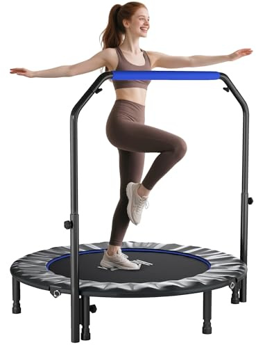 HOMCOM Trampolín de Fitness Adultos Ø122 cm, Cama Elástica Plegable con Mango Ajustable de 4 Niveles, Marco de Acero, para Entrenamiento Piernas, Cuerpo en Hogar, Oficina, Gimnasio, Negro y Azul