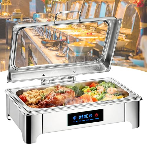 VFDZ Chafing Dish Electrique, 9L Chafing Dish Buffet Electrique, Acier Inoxydable Chauffe Plat Electrique Buffet, Professionnels Marmite Chauffante Buffet Electrique Température Réglable(Full Pan)