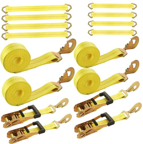YAYODS 4 Pack Car Tie Down Straps for Trailers 2'' x10' Ratchet Strap with Snap Hooks, 10000 LBS Break Strength, Heavy Duty Trailer Strap 24'' and 36'' Axle Straps, for Car, Truck, UTV (Yellow)