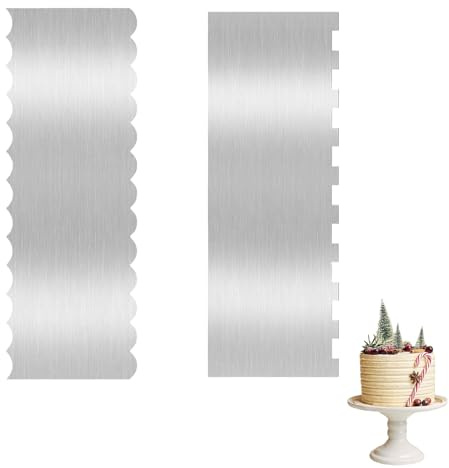 Metal Cake Scraper Set – 2 Pcs 9 Inch Double Sided Stainless Steel Smoother – Buttercream Icing Tool for Cake Decorating – Cake Edge Scraper for Baking and Pastry
