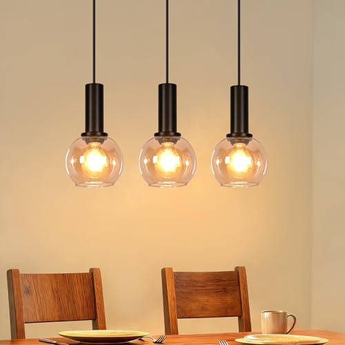 CBJKTX Hängelampe Esstisch Pendelleuchte 3 Flammig Hängeleuchte Vintage | Esszimmerlampe Glas Gold Esszimmerlampe Retro E27 Pendellampe Höhenverstellbar für Esszimmer Wohnzimmer(ohne Leuchtmittel)