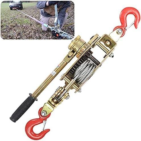 Hand Winch Power Puller - Multifunction Ratchet Portable Puller with Wire Rope and Hooks for Fencing, Tree Stump Removal, and Tensioning