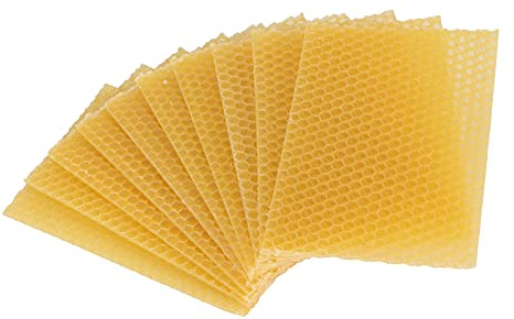 10Pcs Fondi di Cera d Api per Apicoltura Cornici Alveari - Naturale Pura Attirare le Lucidatura Mobili Realizzazione Candele e Artigianato