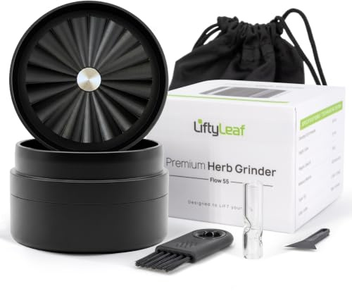 LiftyLeaf Flow 55 Kräutermühle 55 mm – Premium Grinder Set 3-teilig aus Aluminium, Zahnloses Design ohne Verstopfen, Metall Grinder mit Magnetverschluss, Kompakt Schwarz