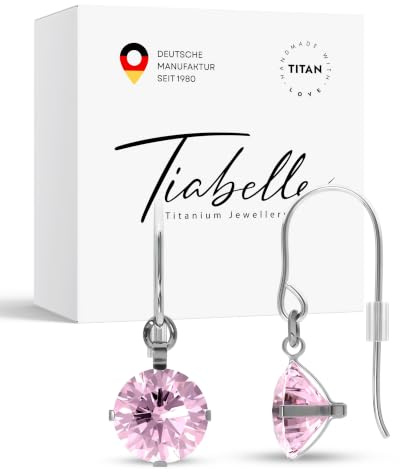 TIABELLE – Ohrhänger ENYA aus Titan mit funkelnden Swarovski® Zirconias – Ohrringe hängend für Damen – allergenfrei & hautverträglich – Handmade in Germany (8,8mm ø)