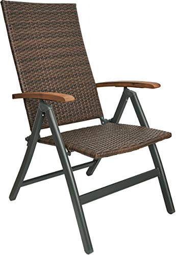 BRUBAKER Modena Chaise de Jardin Poly Rattan - Chaise à Dossier Haut réglable en 7 Positions - Rembourré - Imperméable - Métal - Gris/Brun