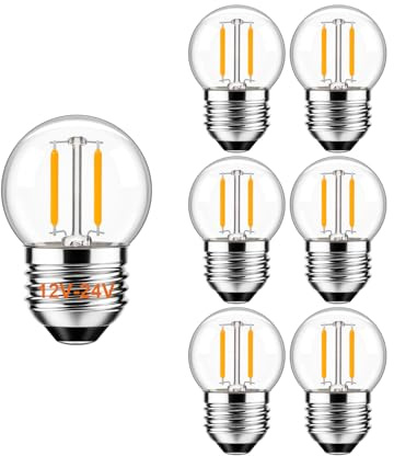 LDCHIUEN 12 Volt Low Voltage LED Light Bulbs - Soft Warm 2700K 1W (Only for 12V -24V DC/AC)- 15W Equivalent E26 Edison Base Small Globe Bulb for RV, Landscape Lights, 6PCS