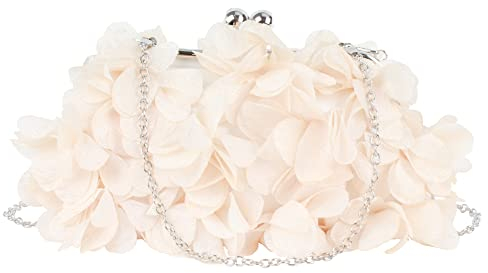 MEGAUK Damen Elegante Handtasche Blumen Clutch Seide Abendtasche Henkeltasche Crossbody Bag mit Kette Kisslock Design, Beige