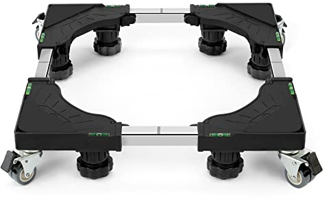 W B D WEIBIDA Plataforma con 4 ruedas con Bloqueo y 8 Patas Acolchadas, Carga 300KG Base con Ruedas, Ancho Ajustable 40-62cm, Altura 11-12.5cm Soporte Lavadora Adecuado para Frigorífico,Lavadora,Negro
