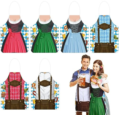Tigeen Oktoberfest Aprons Dirndl Apron Couples Cooking Aprons German Party Supplies Bavarian Costume(6 Pcs)