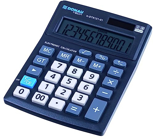 Bordsräknare Donau TECH Office K-DT5121-01/12-siffrig visning/137 x 101 x 30 mm/färg: svart/räknare Dual-Power Solar – batteridrift, kompakt design/5 års garanti