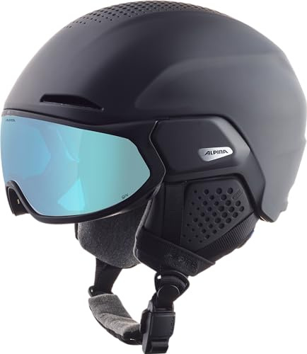 ALPINA ORO QV MIPS – Individuellt justerbar skid hjälm, med avtagbar foder, särskilt stötabsorberande, idealisk för vuxna - black matt (ice-blue) - 55-59 cm