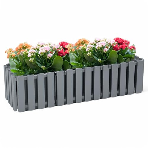 MELTOM Blumentopf Blumenkasten mit Halter Balkonkasten mit Bewässerungssystem (Steingrau, XL-60)
