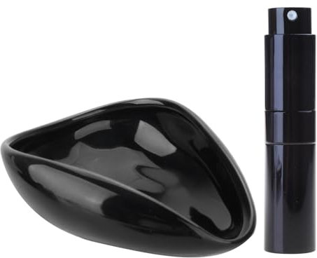 Oxtxuzdm Taza dosificadora profesional de granos de café, accesorios de café, bandeja dosificadora de cerámica, botella pulverizadora adecuada para botellas de spray de preparación consistente (negro)