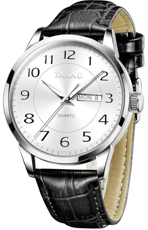 Taxau Herren Armbanduhr Leder Herrenuhr Lederarmband Uhren Herren Großes Zifferblatt Tag Datum Herrenarmbanduhr Wasserdicht Uhr Lässig Business Uhr für Herren