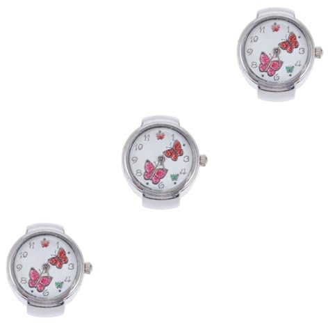 VALICLUD 3stücke Finger Uhr Mit Schmetterlingsverzierung Elegante Damen Uhr Stabile Und Langlebige Fingerringuhr Praktische Und Dekorative Zeitansage Für Jeden Anlass