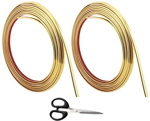 2 Stück Zierleisten Selbstklebend, 5 M x 10mm Goldfarben Wandleisten | Selbstklebend Einfach Abziehen und Aufkleben, Geeignet für Wände, Böden, Schränke, Fliesenkanten und Schrankkanten