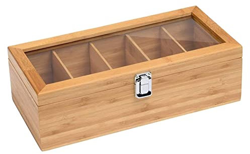 Giuneuow de Bambú Multifuncional Bolsa de Té Organizador de Joyas Caja de Almacenamiento 5 Compartimentos Caja de Té Organizador Contenedor de AzúCar