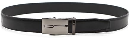 LJCZKA Cintura Vera Pelle Uomo, Cinta Uomo Pelle Cricchetto Automatica Fibbia, Cinture in Tagliabile e Regolabile,Ideale per Abiti, Jeans, Lavoro Casual e D'affari (Nero)