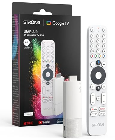 STRONG Leap-Air Stick TV 4K UHD, Android 11, Wi-Fi, Asistente de Voz de Google, HDR10+, Dolby Atmos, Netflix, Prime Video, Youtube, Disney+ (Blanco)