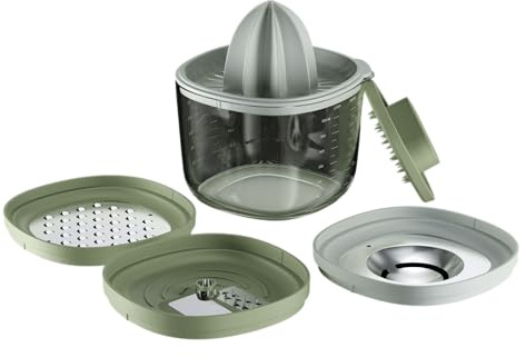 BergHOFF Home Küchenhelfer - 6 in 1 - Messbecher, Eiertrenner, Küchenreibe, Spiralschneider, Zitonenpresse & Fingerschutz - Küchenhelfer set | Eigelbtrenner Edelstahl Käsereibe Veggie Spiralizer Handheld Zitruspresse Zitronenpresse Fingerschutz