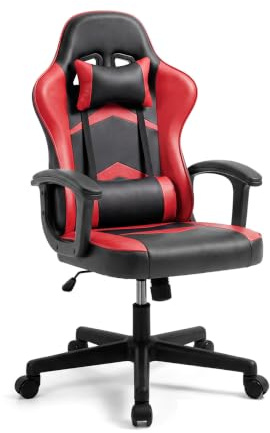 duehome | Silla Gaming Raptor Ergonómica Regulable en Altura con Ruedas 360°, Diseño Racing, Acabado en Negro y Rojo, Medidas: 50 cm (Ancho) x 68 cm (Largo) x 116-125 cm (Alto)