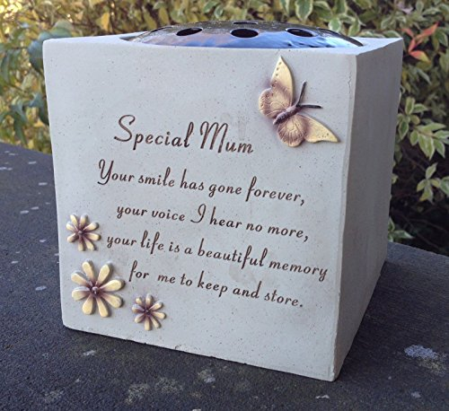Special Mum - Grave Vase (Rose Bowl) with Butterfly and Flowers - Memorial Garden Graveside