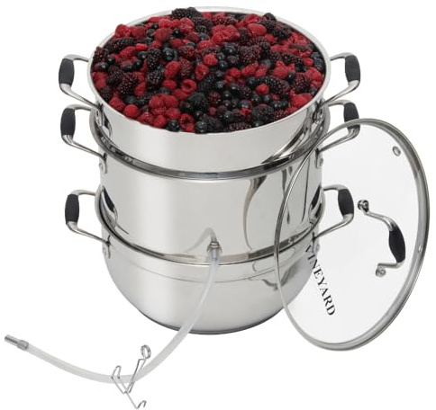 VINEYARD Deluxe Stainless Steel Steam Juicer & Roaster Set - Induction Friendly, Tempered Glass Lid, Cool-Touch Handles, 8 Quart Capacity