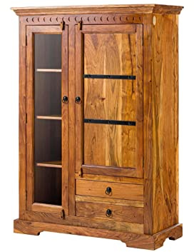 MASSIVMOEBEL24.DE | Oxford Vitrine Akazie 110x45x155, Farbe:Hellbraun lackiert, Größe:110x45x155 cm (BxTxH)
