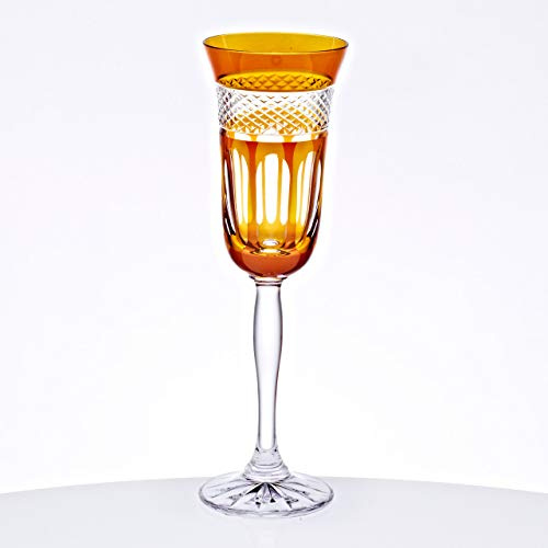 Champagnerkelch Sektkelch 150ml orange Retro Kelch Kristallglas geschliffen bunt