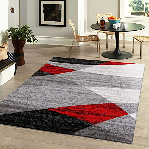 VIMODA Teppich Geometrisches Muster Meliert in Rot Grau Weiß Schwarz Kurzflor Wohnzimmer, Maße:160x220 cm