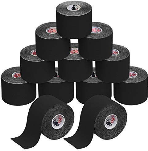 ALPIDEX Kinesiologie Tape 1/3/ 6/12 Rollen Viele Farben 5 m x 5 cm Anwendungsbroschüre Elastisch Wasserfest Hautfreundlich Physio Muskel Tape Set, Farbe:schwarz, Menge:12 Rollen