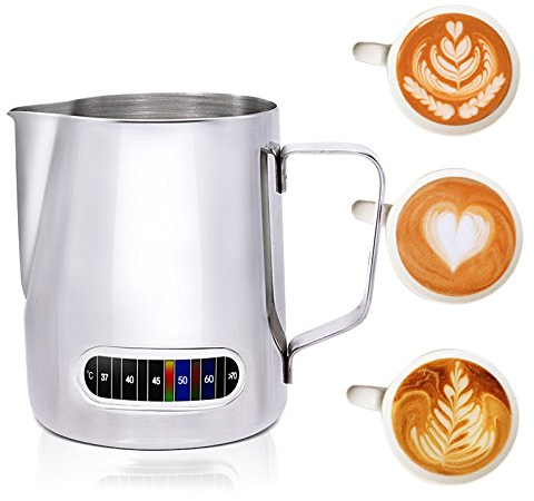 Brocca per schiumare il latte con termometro integrato, in acciaio inox (600 ml)