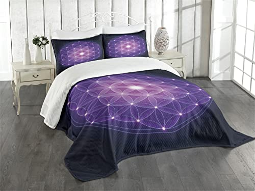 ABAKUHAUS Dunkelblau Tagesdecke Set, Blume des Lebens Sterne, Set mit Kissenbezug Feste Farben, für Einzelbetten 170 x 220 cm,Dunkelblau Rosa Lila